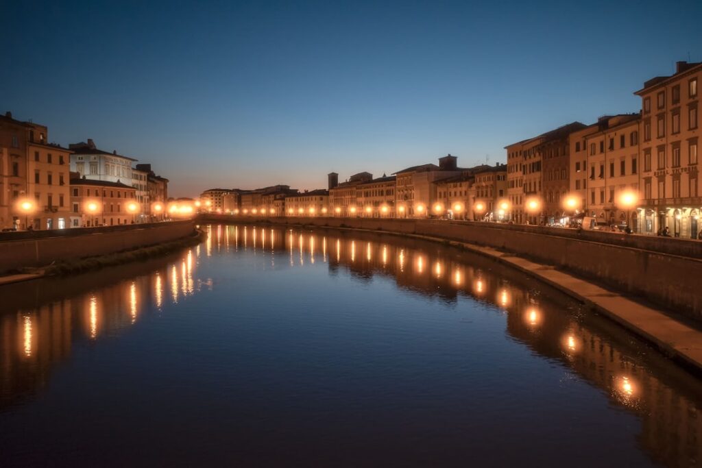 Arno River reflections night lights