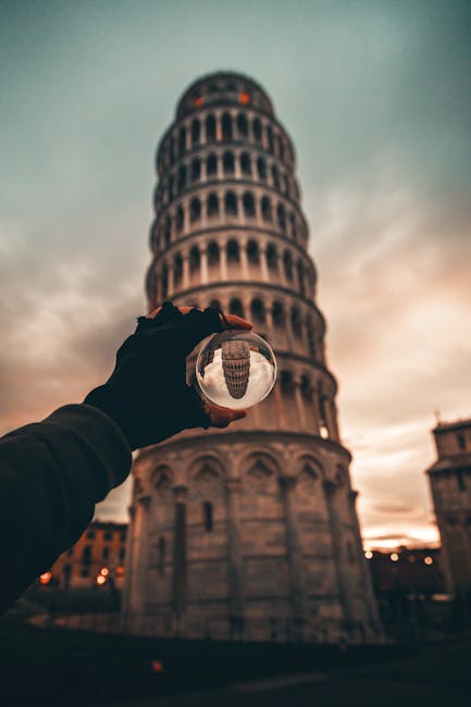 Leaning Tower Pisa sunset reflection