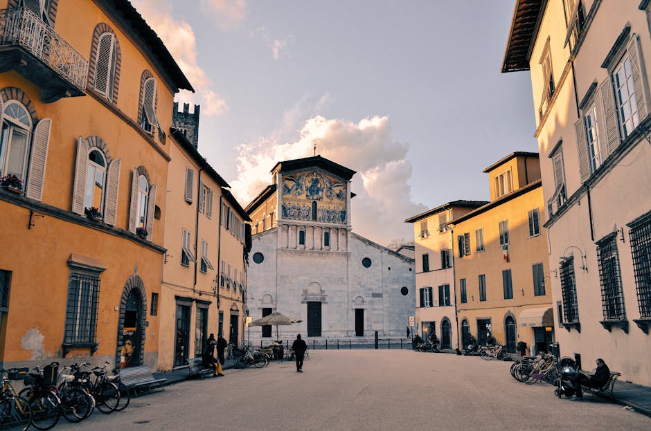 Lucca Piazza Napoleone evening lights