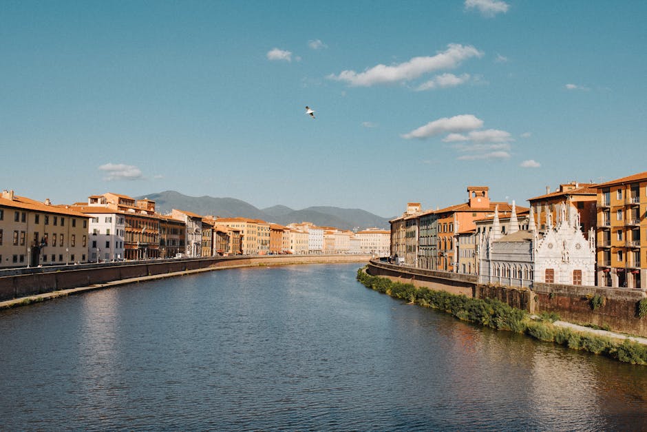 Pisa riverside view Arno sunset
