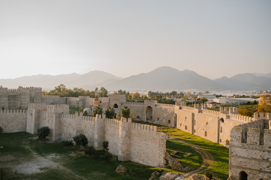 Sunset over Monteriggioni walls panoramic view